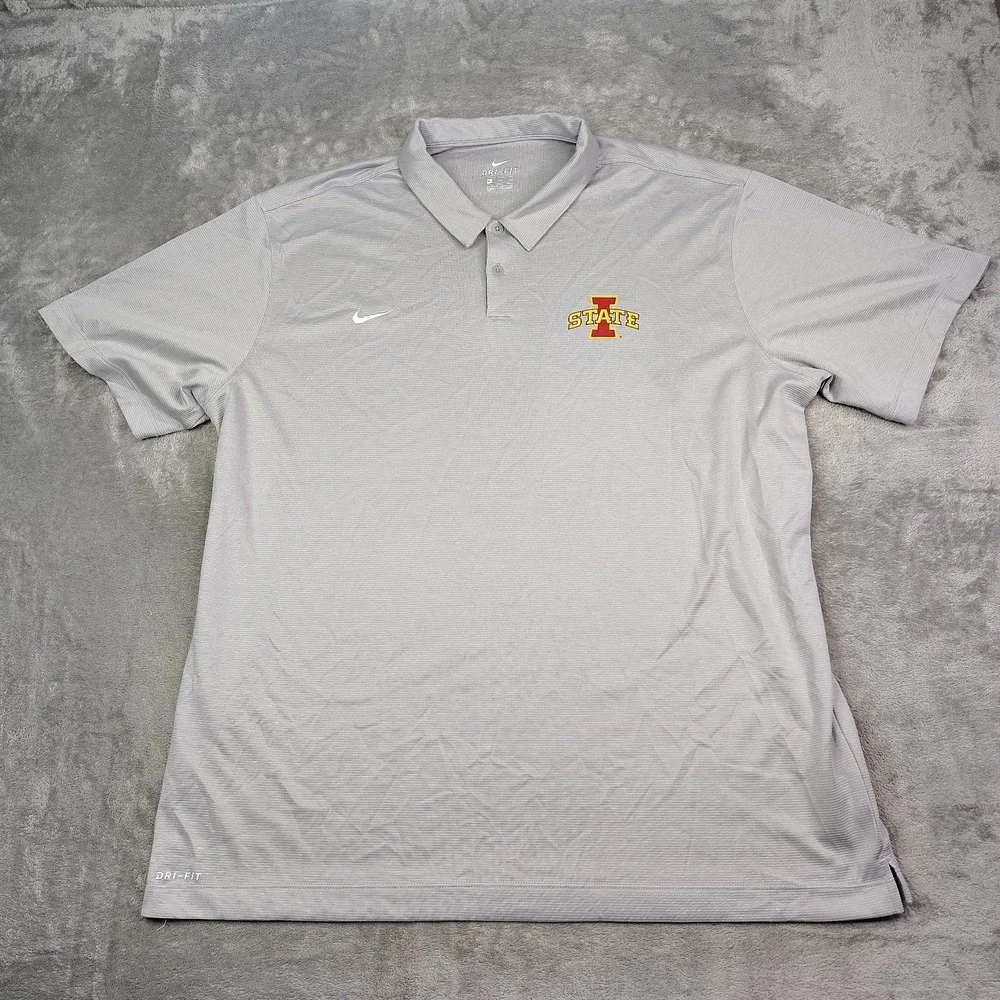 Iowa State Nike Polo Shirt Mens 2XL Gray Striped Performance Dri Fit‎ Stretch